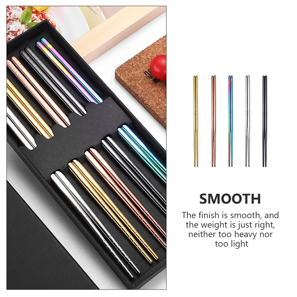 5Pairs Stainless Steel Metal Chopsticks Reusable Non-Skid Lightweight Travel Kitchen Cooking Chopsticks
5Pairs Stainless Steel Metal Chopsticks Reusable Non-Skid Lightweight Travel Kitchen Cooking Chopsticks