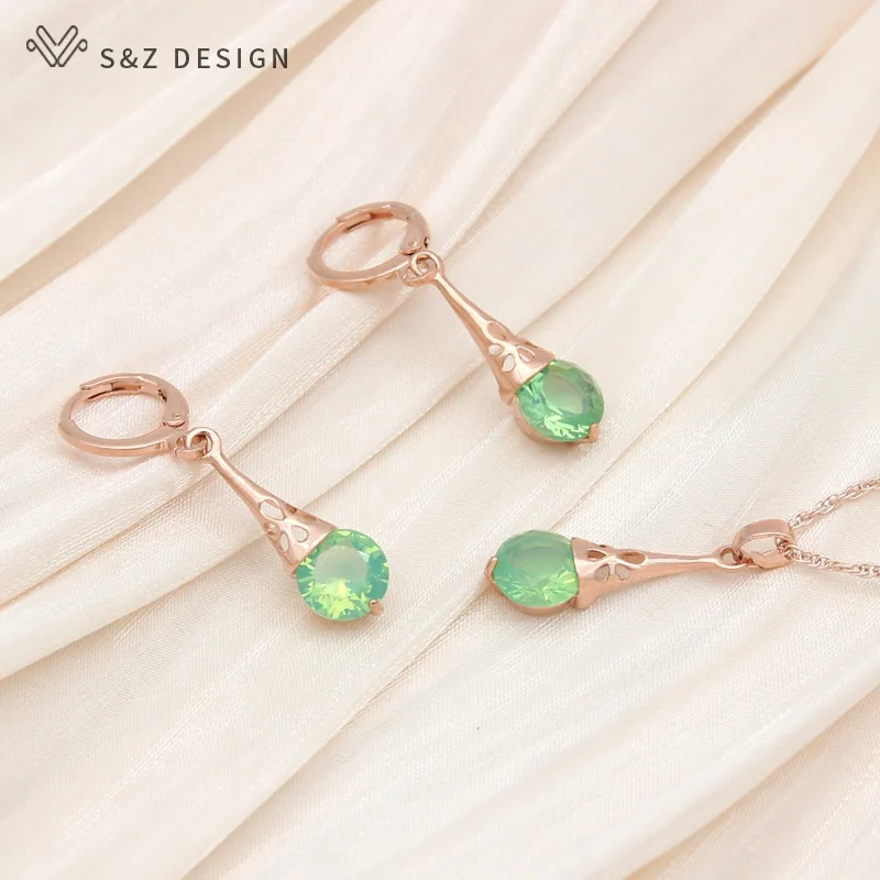 S&Z DESIGN New Vintage 585 Rose Gold Color Water Drop Dangle Earrings Pendant Necklace Jewelry Sets For Women Round Crystal
S&Z DESIGN New Vintage 585 Rose Gold Color Water Drop Dangle Earrings Pendant Necklace Jewelry Sets For Women Round Crystal