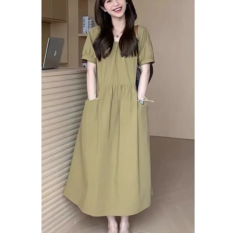 Fashion O-Neck Spliced Pockets Solid Color Folds Casual Dress Female Clothing 2025 Summer New Loose Korean Short Sleeve Dresses
Fashion O-Neck Spliced Pockets Solid Color Folds Casual Dress Female Clothing 2025 Summer New Loose Korean Short Sleeve Dresses