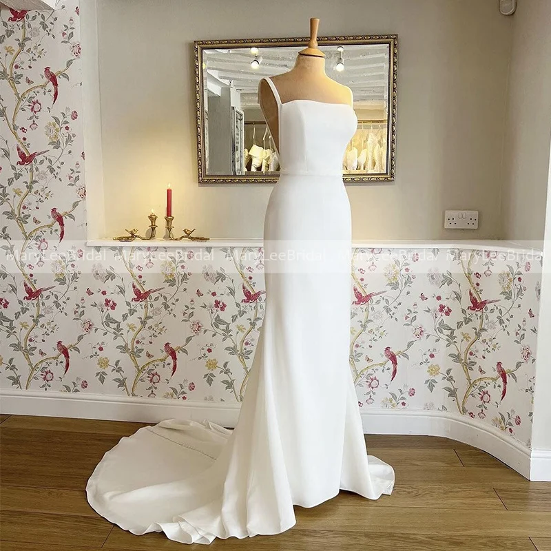 Square Neck Stretch Crepe Wedding Dress with Spaghetti Straps Minimalis Mermaid Custom Made Bridal Gowns Sweep Train Vestidos
Square Neck Stretch Crepe Wedding Dress with Spaghetti Straps Minimalis Mermaid Custom Made Bridal Gowns Sweep Train Vestidos