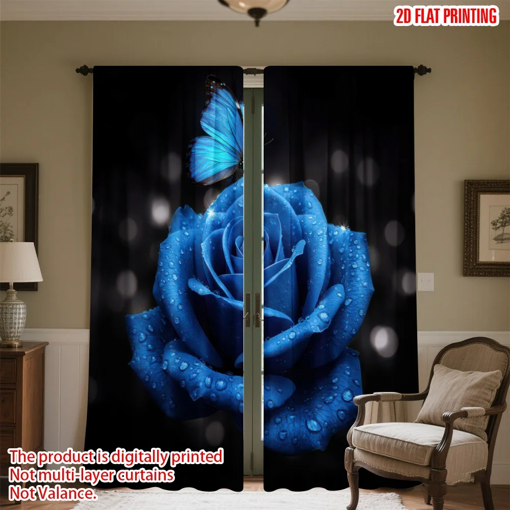 2D flat printing 2pcs Party Window Curtains Blue Rose with Butterfly Digital Printed Polyester Drapes Holiday Decorations Use
2D flat printing 2pcs Party Window Curtains Blue Rose with Butterfly Digital Printed Polyester Drapes Holiday Decorations Use