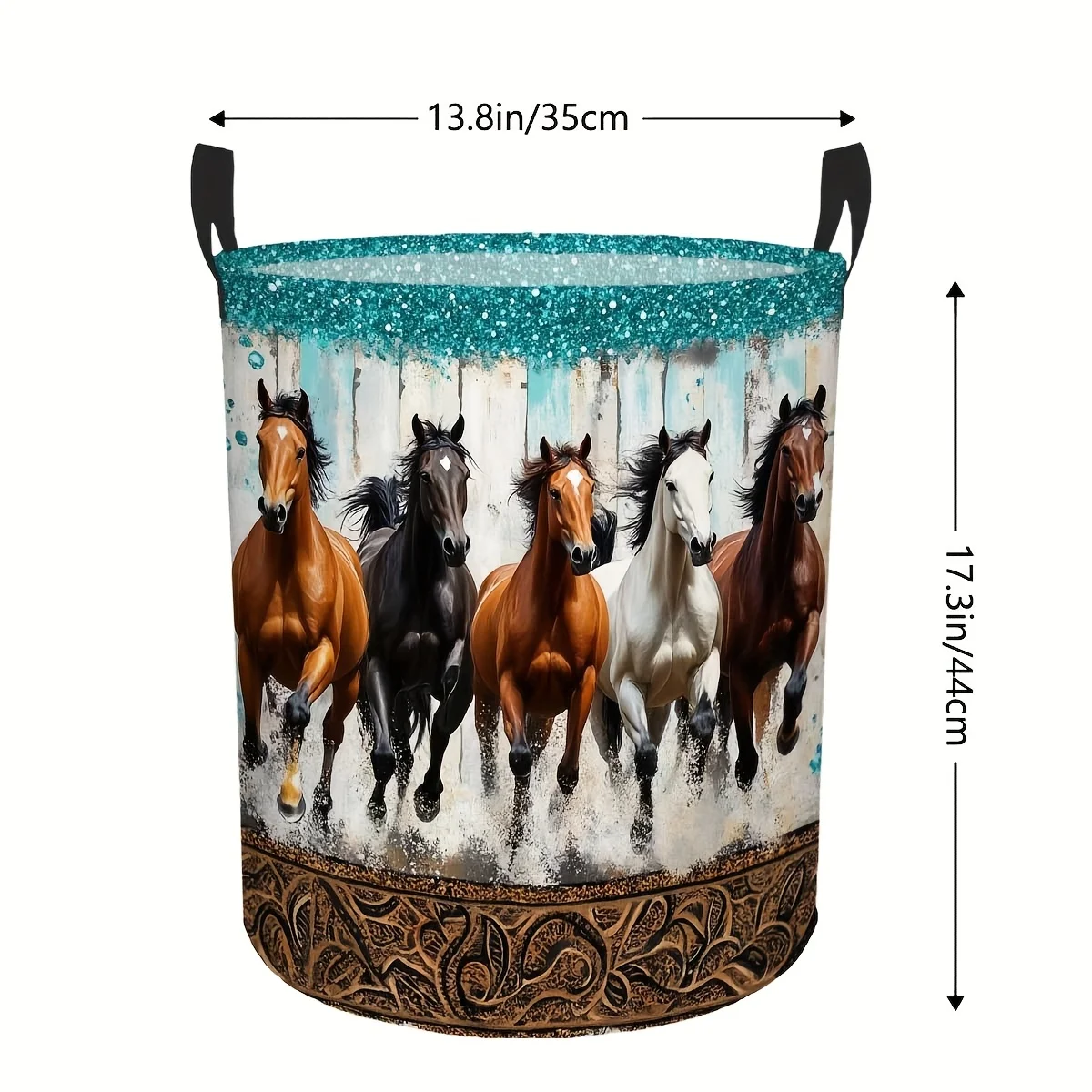 Круглая складная корзина для белья с ручками, 1 шт., из полиэстера, с рисунком в стиле рустик: лошади и цветы
Круглая складная корзина для белья с ручками, 1 шт., из полиэстера, с рисунком в стиле рустик: лошади и цветы
