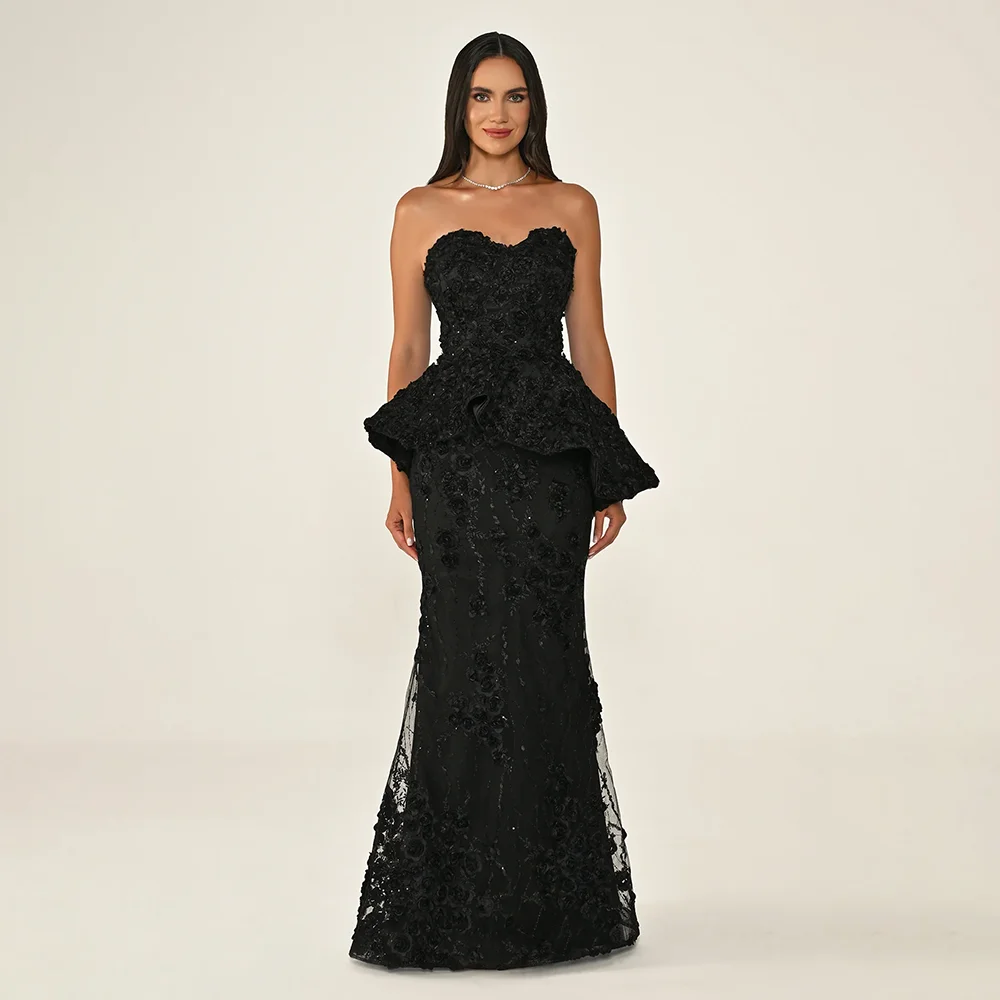 Black Lace Applique Evening Dress Customized Strapless Mermaid Backless Floor Length Formal Party Dresses Customized
Black Lace Applique Evening Dress Customized Strapless Mermaid Backless Floor Length Formal Party Dresses Customized