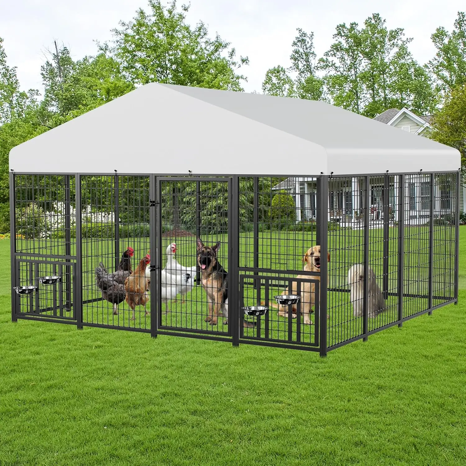 Large Dog Kennel Outdoor Pet Pens Dogs Run with 4 Bowls (10' L x 10' W x 6.5'H)
Large Dog Kennel Outdoor Pet Pens Dogs Run with 4 Bowls (10' L x 10' W x 6.5'H)