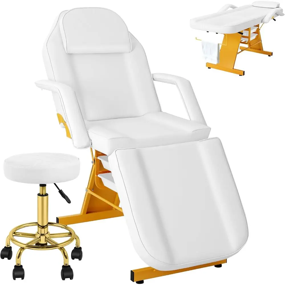 Multi-pose Salon Chair with Adjustable Backrest & Armrests, Suitable for Estheticians, Lashes, Waxing, and Tattoos, in White Gol
Multi-pose Salon Chair with Adjustable Backrest & Armrests, Suitable for Estheticians, Lashes, Waxing, and Tattoos, in White Gol