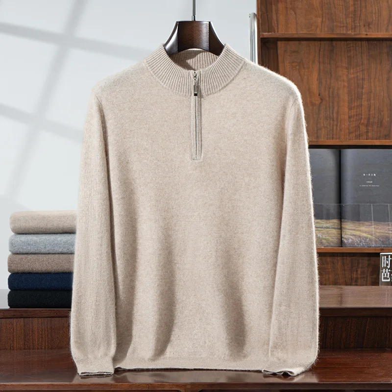 Autumn Winter New Mock Neck 100% Cashmere Pullover Sweater Men's Soild Half Zipper Casual Versatile Knit Basic Long Sleeve Tops
Autumn Winter New Mock Neck 100% Cashmere Pullover Sweater Men's Soild Half Zipper Casual Versatile Knit Basic Long Sleeve Tops