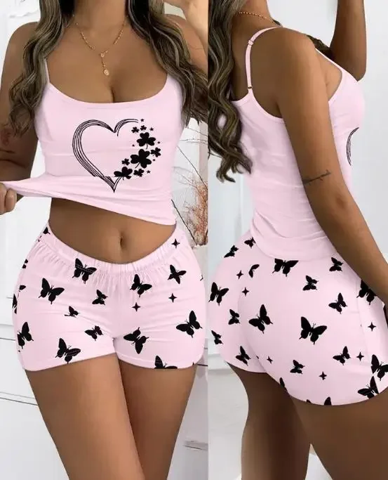 2 Pieces Outfit Heart Print U-Neck Spaghetti Straps Top and & Star Print Elastic Waist Shorts Set Casual Slim Cami Set
2 Pieces Outfit Heart Print U-Neck Spaghetti Straps Top and & Star Print Elastic Waist Shorts Set Casual Slim Cami Set