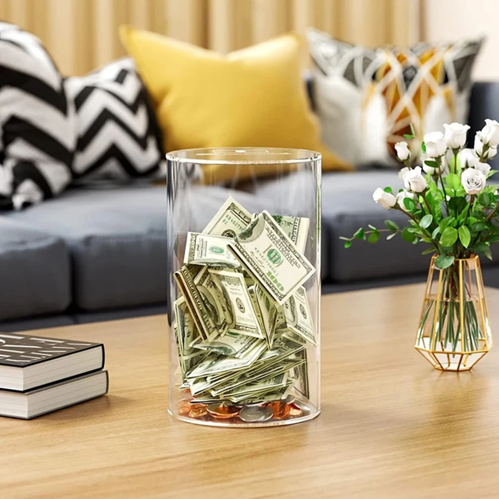 Transparent Acrylic Piggy Bank Large Capacity Clear Cylinder Money Saving Box For Cash Coins Storage Donation Fund Jar
Transparent Acrylic Piggy Bank Large Capacity Clear Cylinder Money Saving Box For Cash Coins Storage Donation Fund Jar