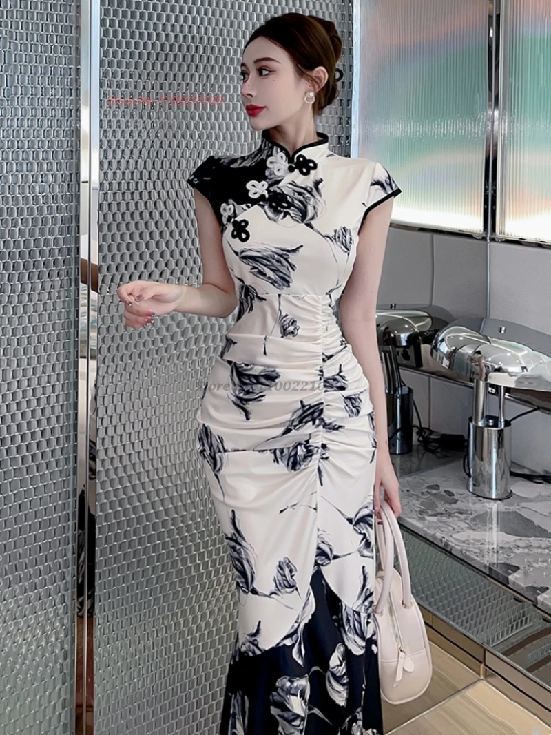 Китайское винтажное платье без рукавов, Cheongsam с цветочным принтом, вечернее платье, традиционное сексуальное платье Ципао для ночного клуба, платье
Китайское винтажное платье без рукавов, Cheongsam с цветочным принтом, вечернее платье, традиционное сексуальное платье Ципао для ночного клуба, платье