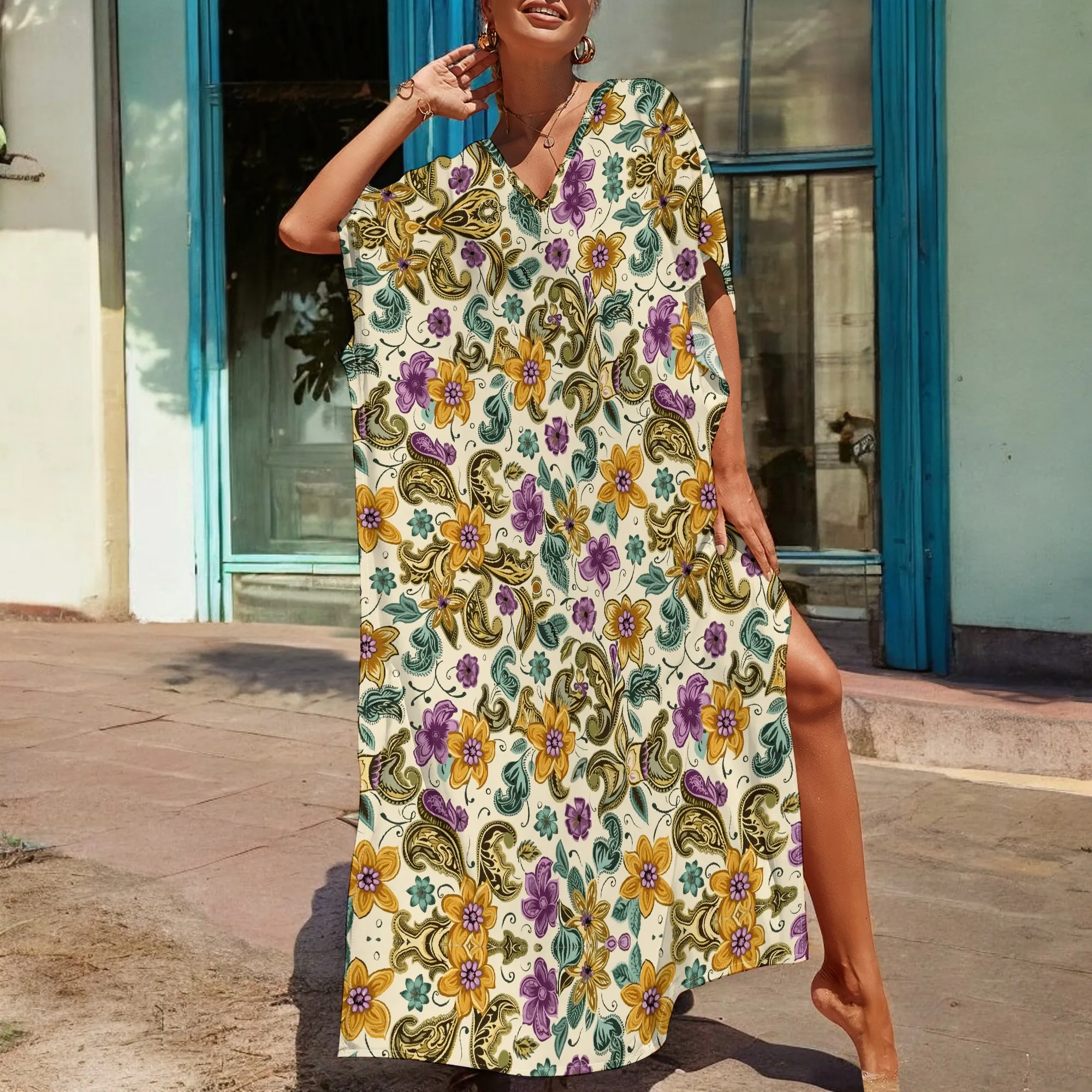 Boho Vintage Flower & Paisley Graphics Maxi Dress Short Sleeve V Neck Casual Loose Long Beach Split Dresses
Boho Vintage Flower & Paisley Graphics Maxi Dress Short Sleeve V Neck Casual Loose Long Beach Split Dresses