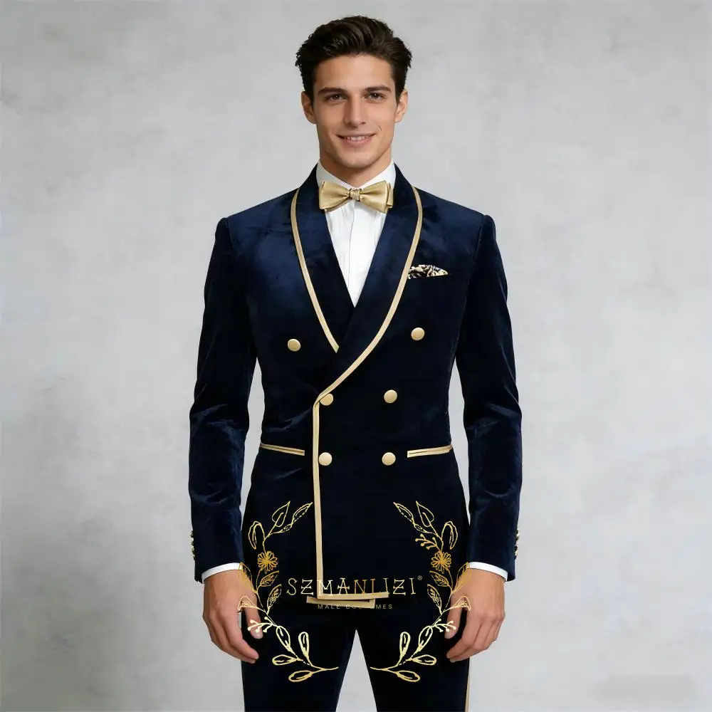 Navy Blue Velvet Blazer Suits For Men Double Breasted Dinner Wedding Groom Tuxedos Elegant Smoking Suit Prom Wear Coat Pants
Navy Blue Velvet Blazer Suits For Men Double Breasted Dinner Wedding Groom Tuxedos Elegant Smoking Suit Prom Wear Coat Pants