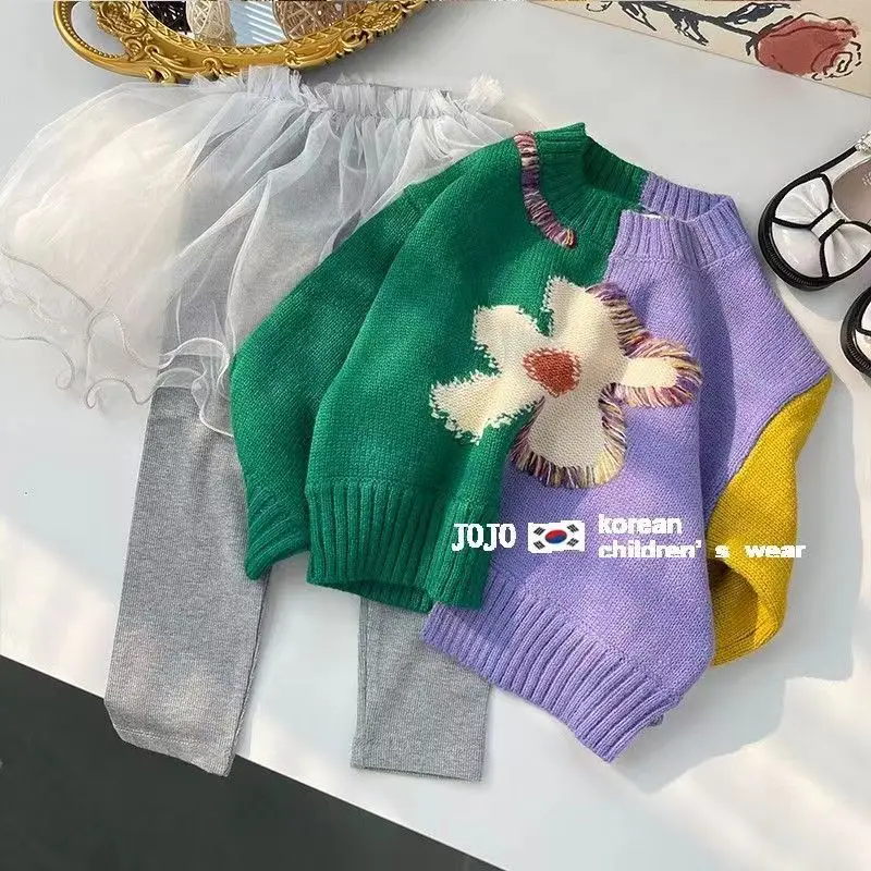 2-7Y Girls' Baby Sweater Knitwear 2024 Spring and Autumn New Fashionable Flower Pullover Sweater Children's Color Matching Top
2-7Y Girls' Baby Sweater Knitwear 2024 Spring and Autumn New Fashionable Flower Pullover Sweater Children's Color Matching Top