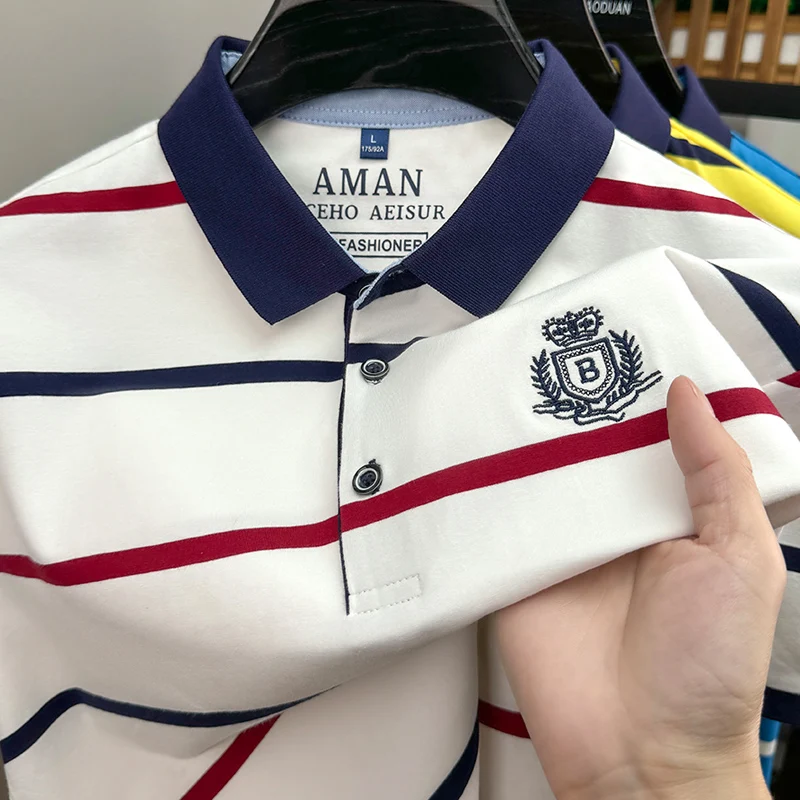 High End Short Sleeved Polo Shirt for Summer Men's Fashion, Embroidered Men's Colorful Striped Lapel T-shirt
High End Short Sleeved Polo Shirt for Summer Men's Fashion, Embroidered Men's Colorful Striped Lapel T-shirt