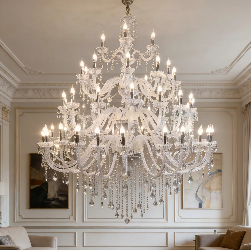 European Baroque Style K9 Crystal Chandelier Multi-Layer Candle Chandelier Silver Frame Hanging Light for Home Hotel Banquet Hal
European Baroque Style K9 Crystal Chandelier Multi-Layer Candle Chandelier Silver Frame Hanging Light for Home Hotel Banquet Hal