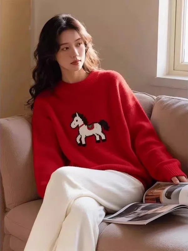Large Size Red Cartoon Knitted Sweater round Ne Lazy Sle ex Autumn Winter New Arrival Soft Comfortable Knitwear
Large Size Red Cartoon Knitted Sweater round Ne Lazy Sle ex Autumn Winter New Arrival Soft Comfortable Knitwear
