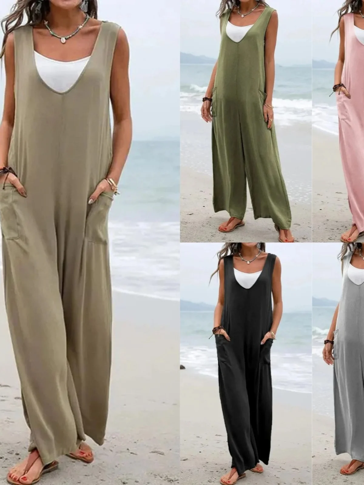 Summer V-Ne Wide-Leg Jumpsuit Women's Casual High-Waist Polyester Fiber Straight-Pant Leggings One-Piece Suit
Summer V-Ne Wide-Leg Jumpsuit Women's Casual High-Waist Polyester Fiber Straight-Pant Leggings One-Piece Suit