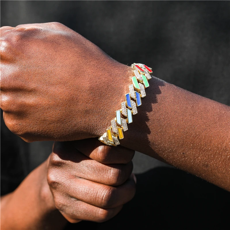 Fashion Couple Bracelets 15mm Colorful Dripping Oil Cuban Prong Bracelet with Spring Clasp HipHop Punk Jewelry For Gift
Fashion Couple Bracelets 15mm Colorful Dripping Oil Cuban Prong Bracelet with Spring Clasp HipHop Punk Jewelry For Gift