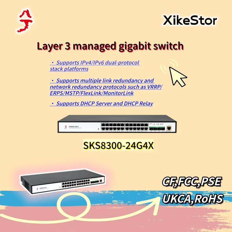 XikeStor carrier-grade metropolitan layer 3 Ethernet switch supports Ethernet OAM 802.3ag (CFM), supports policy-based IPV4/6 un
XikeStor carrier-grade metropolitan layer 3 Ethernet switch supports Ethernet OAM 802.3ag (CFM), supports policy-based IPV4/6 un