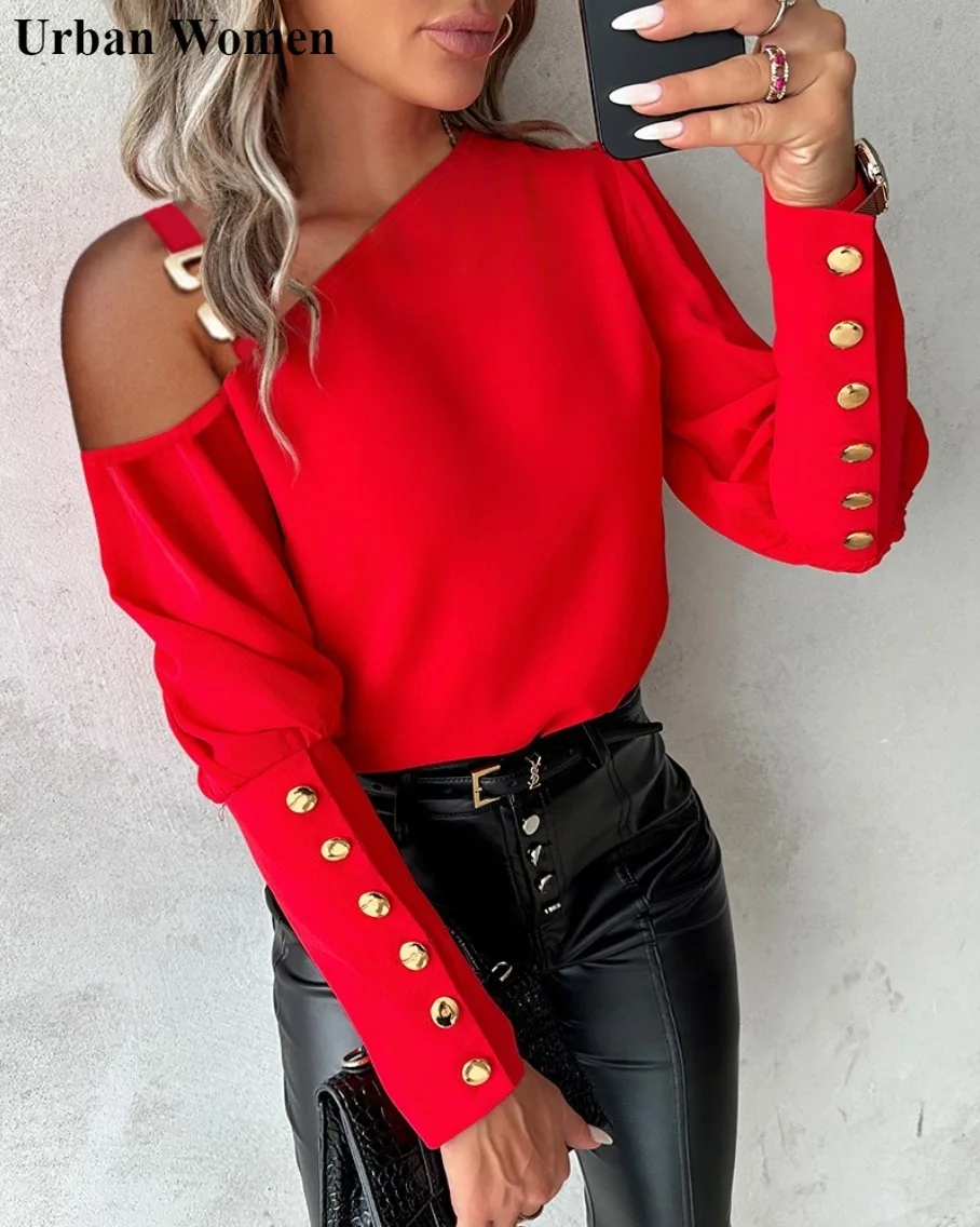 Autumn Sexy Off Shoulder Button Pullover Tshirt Women Fashion Solid Strap Off Shoulder Long Sleeve Tshirt Women
Autumn Sexy Off Shoulder Button Pullover Tshirt Women Fashion Solid Strap Off Shoulder Long Sleeve Tshirt Women
