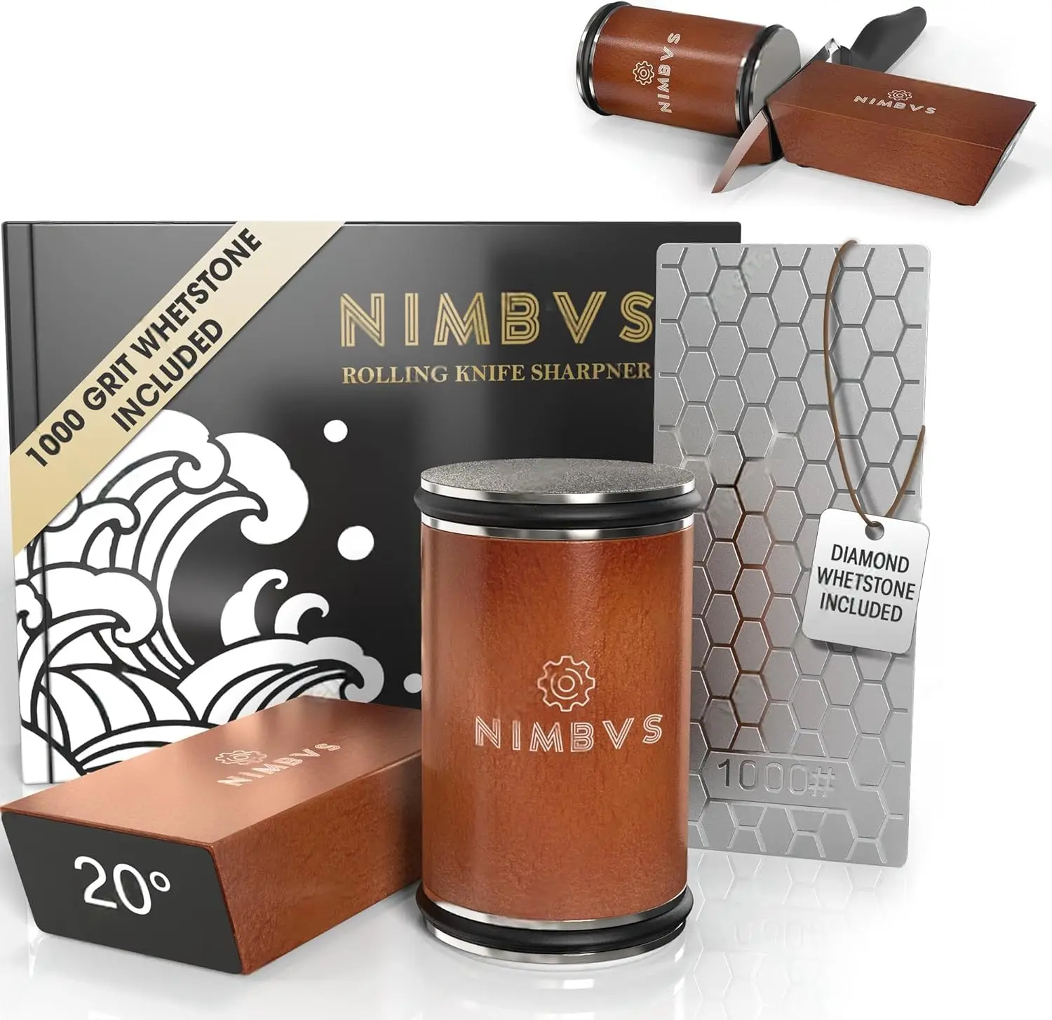 Rolling Knife Sharpener Kit with Diamond & Ceramic Sharpening System – 1000# Grit Whetstone, 15° & 20° Magnetic
Rolling Knife Sharpener Kit with Diamond & Ceramic Sharpening System – 1000# Grit Whetstone, 15° & 20° Magnetic