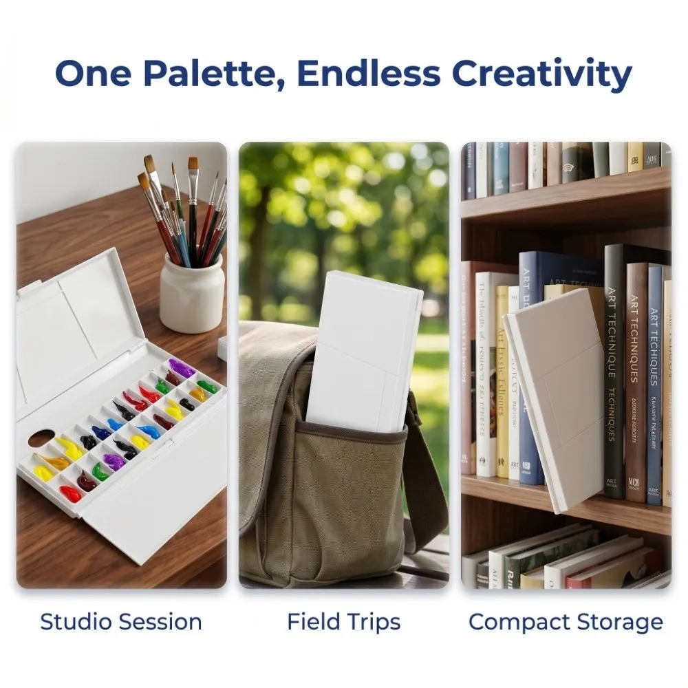 24 Grids White Painting Palette Box Folding Plastic Watercolor Mix Tray Lightweight Pigment Box Indoor Art Draft Work
24 Grids White Painting Palette Box Folding Plastic Watercolor Mix Tray Lightweight Pigment Box Indoor Art Draft Work