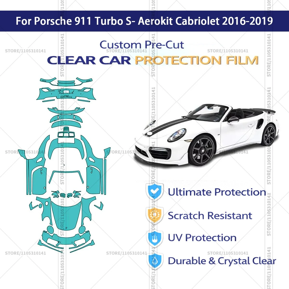 Защитная пленка PPF для Porsche 911 Turbo S-Aerokit Cabriolet 2016-2019, предварительно вырезанная, прозрачная, автомобильная пленка PPF
Защитная пленка PPF для Porsche 911 Turbo S-Aerokit Cabriolet 2016-2019, предварительно вырезанная, прозрачная, автомобильная пленка PPF