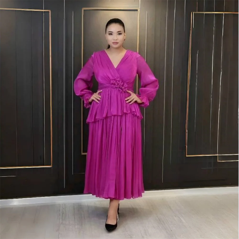 Customized Saudi Arabia Evening Dress Dearin V-neck A-line Ankle Length Skirts Draped Layered Flower Waist Bespoke Occasion Dres
Customized Saudi Arabia Evening Dress Dearin V-neck A-line Ankle Length Skirts Draped Layered Flower Waist Bespoke Occasion Dres
