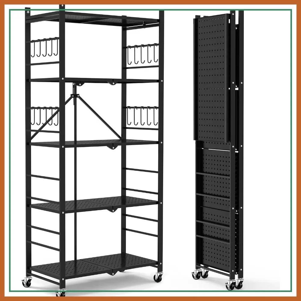 5-Tier Collapsible Storage Shelves with 20 Hooks, 440 lbs Capacity Wire Shelving Rack for Garage Kitchen Room, Black
5-Tier Collapsible Storage Shelves with 20 Hooks, 440 lbs Capacity Wire Shelving Rack for Garage Kitchen Room, Black