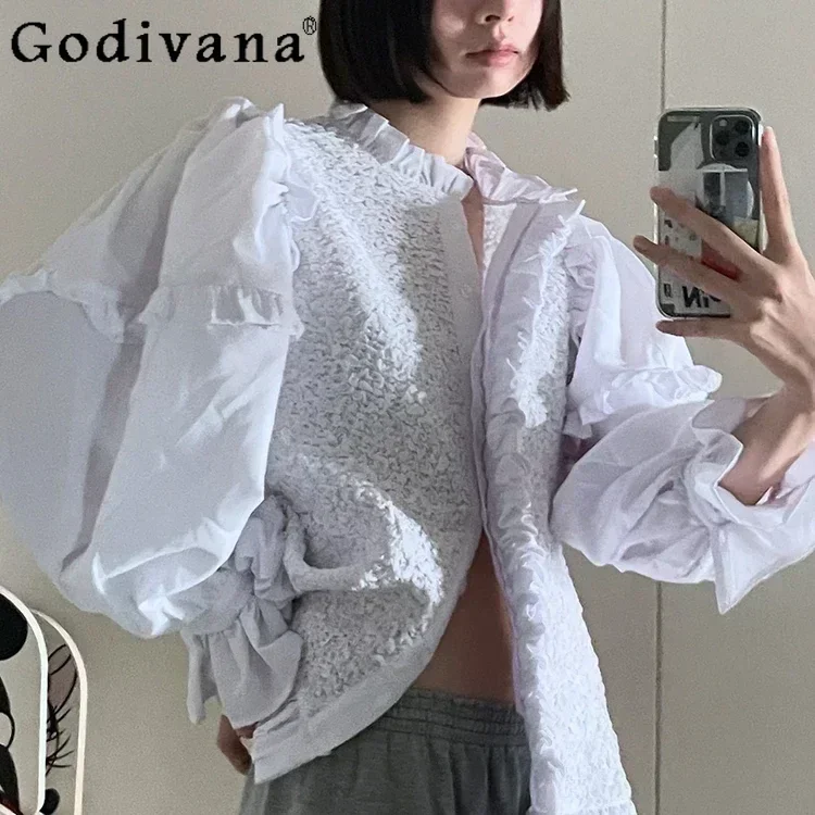 Japanese Style White Long-sleeved Shirt Women's Autumn and Winter Elegant Pleated Puff Sleeve Top Lady Sweet Casual Vest Jacket
Japanese Style White Long-sleeved Shirt Women's Autumn and Winter Elegant Pleated Puff Sleeve Top Lady Sweet Casual Vest Jacket
