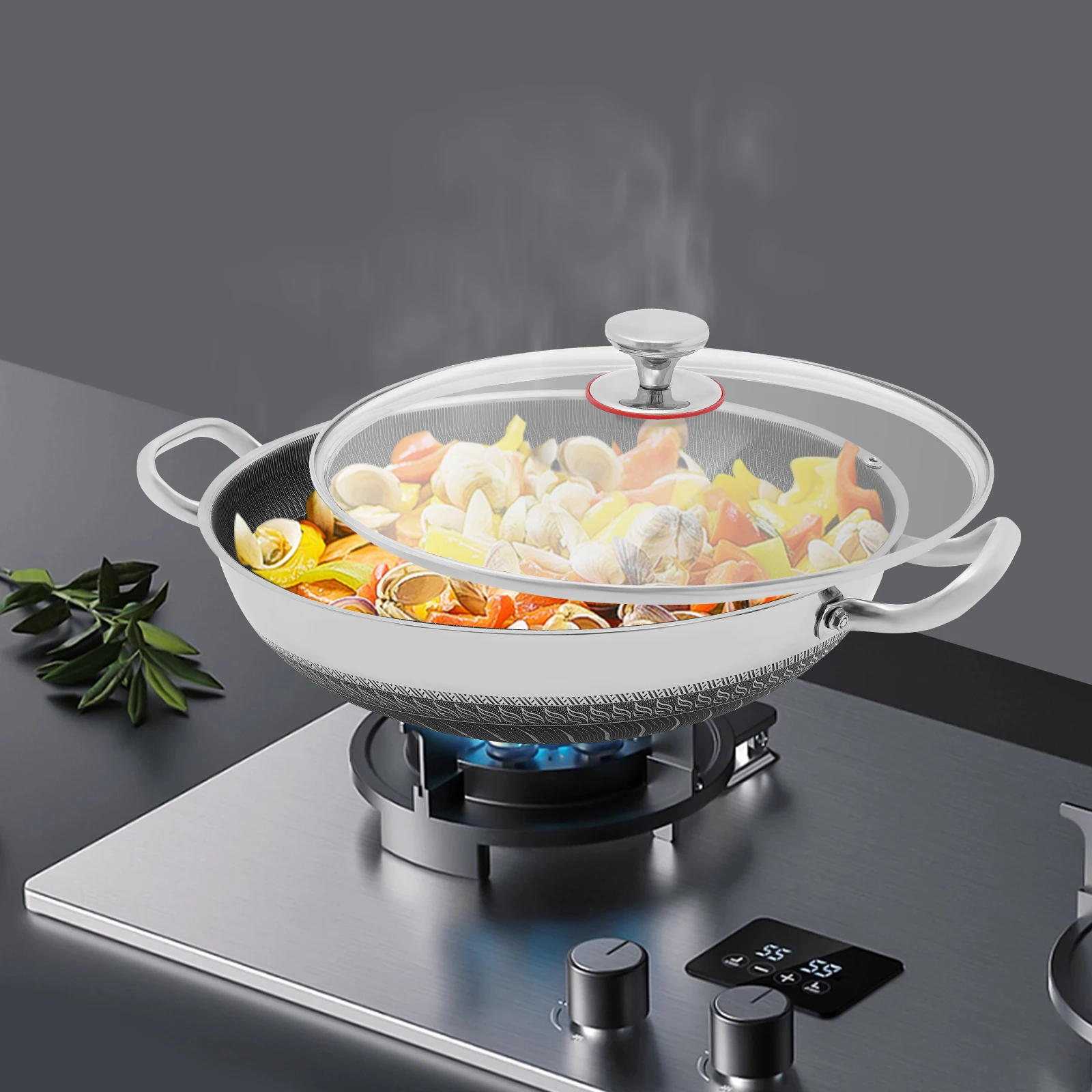 410 Stainless Steel Frying Pan Honeycomb Non-stick Cooking Pan with Tempered Glass Lid Fast Heating Rivetless Pot for Gas Induction Cooker Home Kitchen Use
410 Stainless Steel Frying Pan Honeycomb Non-stick Cooking Pan with Tempered Glass Lid Fast Heating Rivetless Pot for Gas Induction Cooker Home Kitchen Use