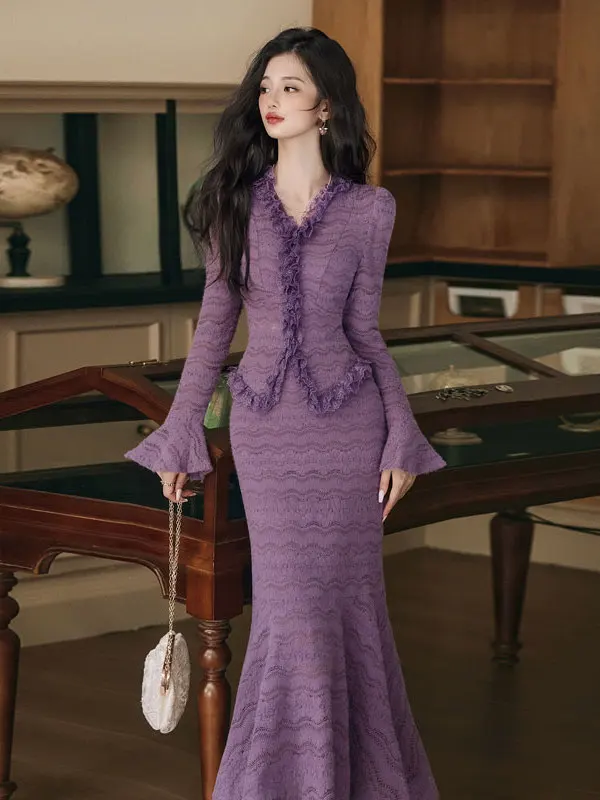 Unique Purple Long Sleeve Top And Fish Tail Skirt Two Piece Set Women's Fashion Autumn Workwear Moisture Wicking Medium Thick...
Unique Purple Long Sleeve Top And Fish Tail Skirt Two Piece Set Women's Fashion Autumn Workwear Moisture Wicking Medium Thick...