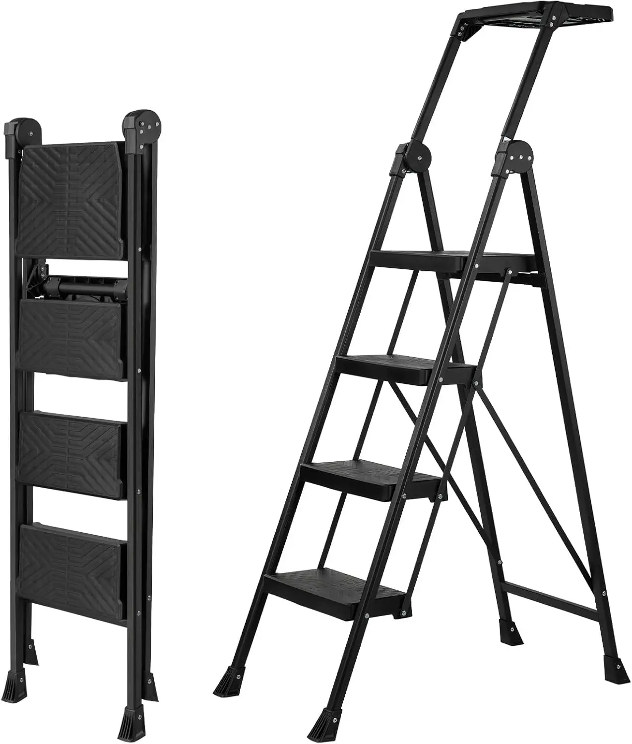 4-Step Folding Ladder with Tool Tray & Handrail, Anti-Slip Wide Pedal, 660 lbs Capacity for Home Kitchen Outdoor Use
4-Step Folding Ladder with Tool Tray & Handrail, Anti-Slip Wide Pedal, 660 lbs Capacity for Home Kitchen Outdoor Use