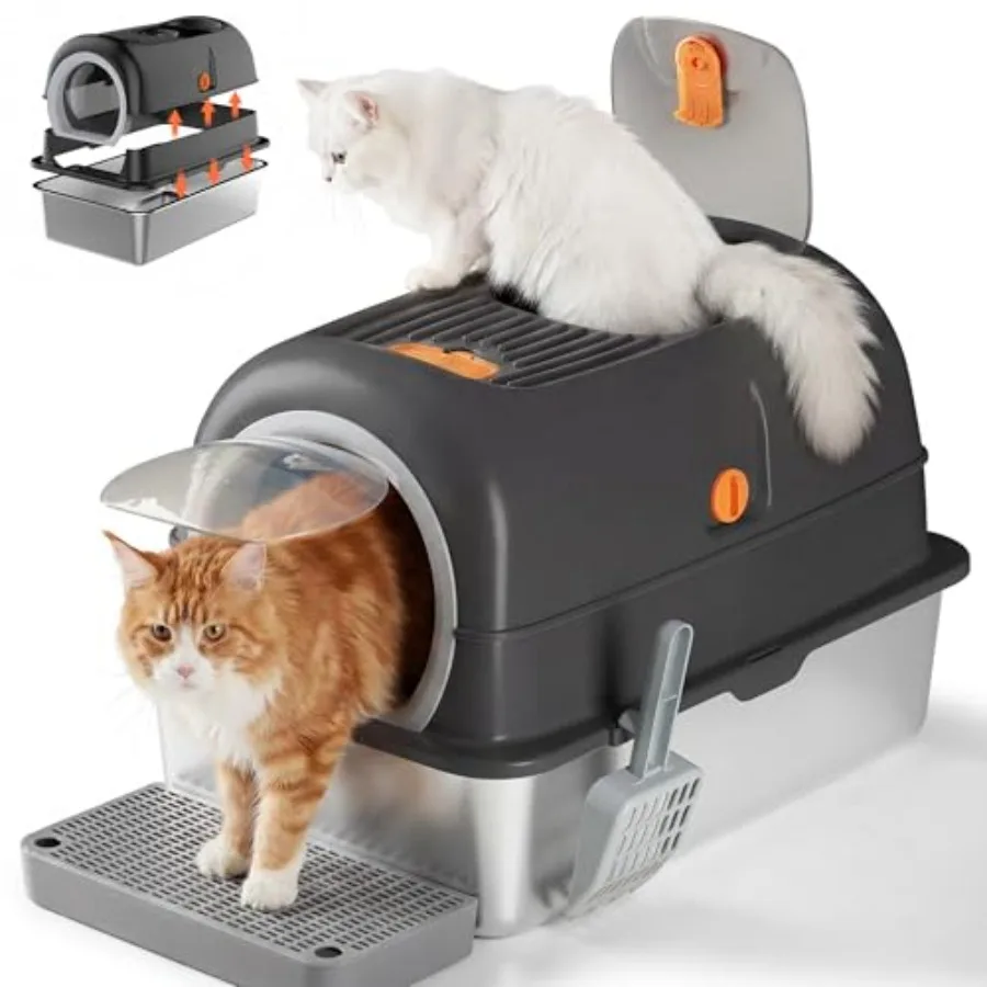Stainless Steel Litter Box with Lid, 3 in 1 XL Enclosed Litter Box for Cats, Covered Metal Kitty Litter Box, Front and Top Entr
Stainless Steel Litter Box with Lid, 3 in 1 XL Enclosed Litter Box for Cats, Covered Metal Kitty Litter Box, Front and Top Entr