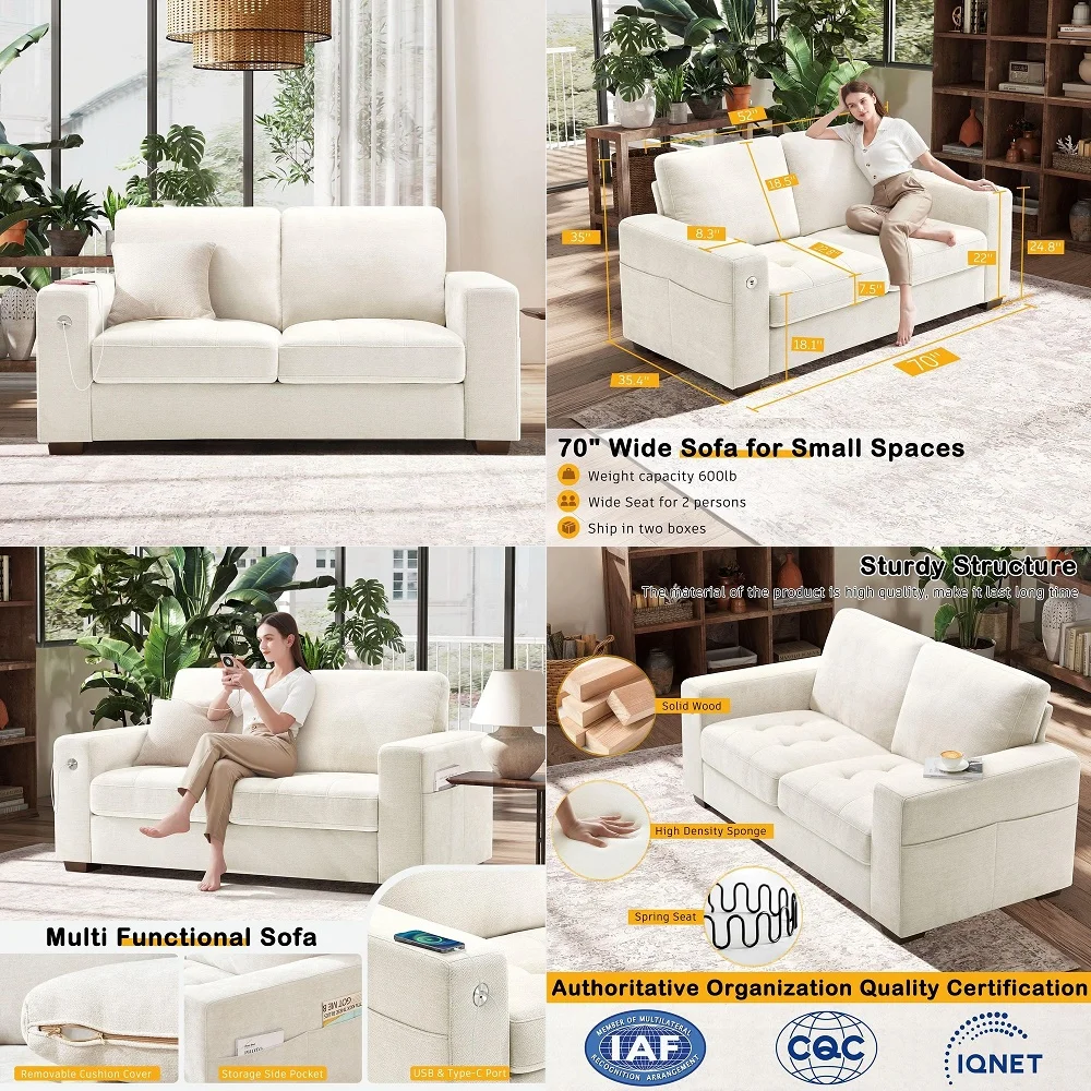 70 Loveseat Sofa for Living Room, Modern Comfy Couch with Medium Firm Seat Cushion, Removable Cover,Wide Armrest,USB TypeC Port
70 Loveseat Sofa for Living Room, Modern Comfy Couch with Medium Firm Seat Cushion, Removable Cover,Wide Armrest,USB TypeC Port