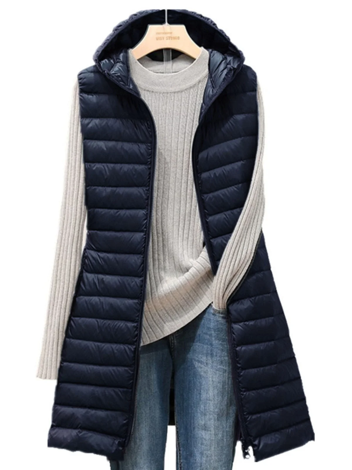Light Cotton Midlength Vest with Hood Street Sle Zipper Closure Svel Women's Faion Thin Hooded Vest Autumn Outerwear
Light Cotton Midlength Vest with Hood Street Sle Zipper Closure Svel Women's Faion Thin Hooded Vest Autumn Outerwear