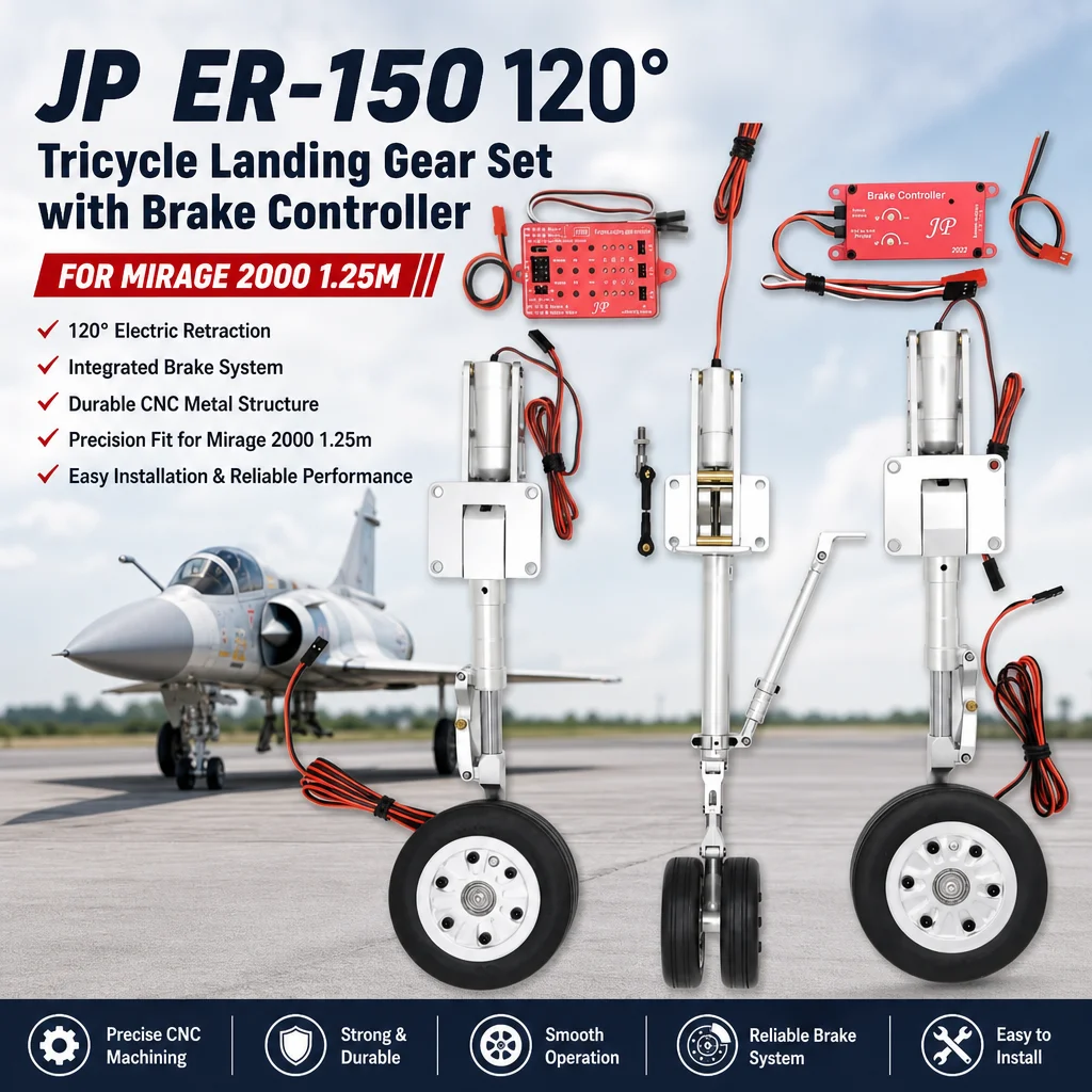 JP ER-150 120 Tricycle Landing Gear Set with Brakes Controller for Mirage 2000 1.25m
JP ER-150 120 Tricycle Landing Gear Set with Brakes Controller for Mirage 2000 1.25m