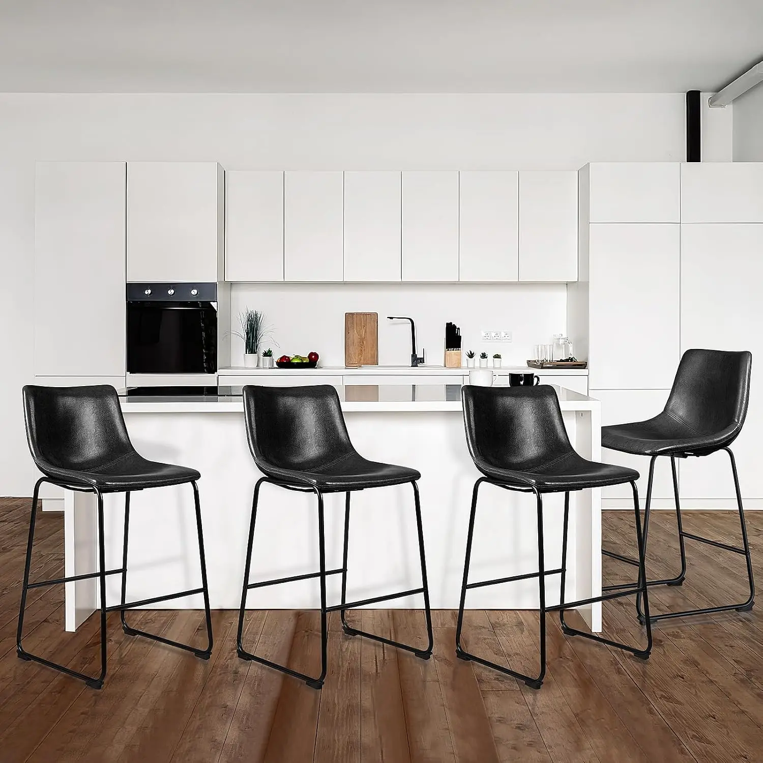 26 inch Bar Stools Set of 4, Modern Counter Height Bar Stools, Faux Leather Barstool with Back and Metal Leg,, Customized
26 inch Bar Stools Set of 4, Modern Counter Height Bar Stools, Faux Leather Barstool with Back and Metal Leg,, Customized