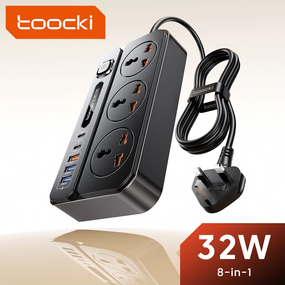 Toocki 32W GaN Power Strip 2500W Universal 3 AC Outlet 8 in 1 Multiple Electrical Socket EU US UK Plug With 2M Extension Cable 
Toocki 32W GaN Power Strip 2500W Universal 3 AC Outlet 8 in 1 Multiple Electrical Socket EU US UK Plug With 2M Extension Cable