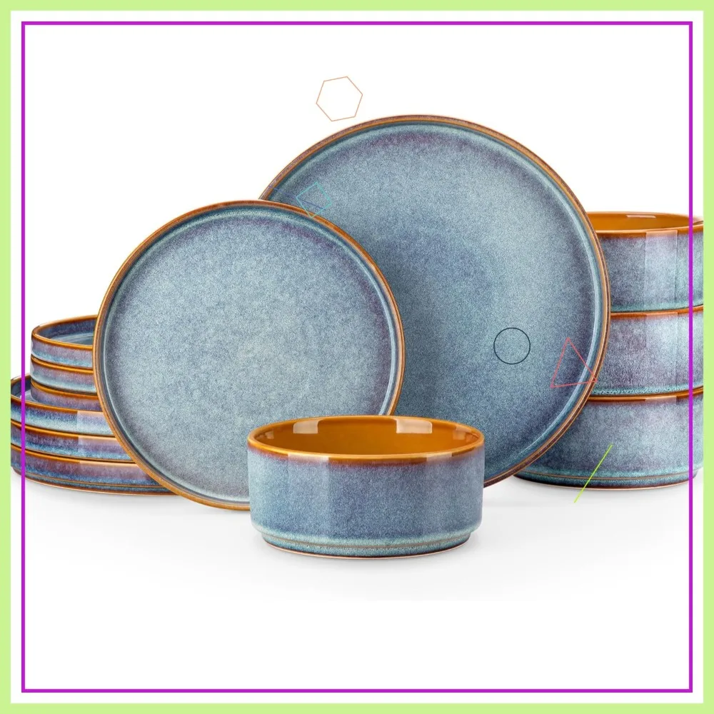 Blue Ceramic Plates and Bowls Set, 12-Piece Dinnerware for Kitchen, Reactive Glaze Dishwasher Microwave Safe
Blue Ceramic Plates and Bowls Set, 12-Piece Dinnerware for Kitchen, Reactive Glaze Dishwasher Microwave Safe