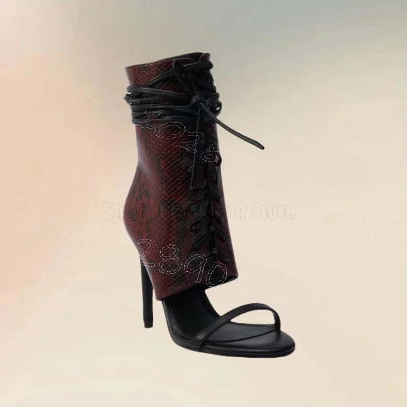 Burgandy Snakeskin Print Strappy Sandals Boots Back Zipper Women Shoes Thin High Heels Open Toe Party 2025 Zapatos Para Mujere
Burgandy Snakeskin Print Strappy Sandals Boots Back Zipper Women Shoes Thin High Heels Open Toe Party 2025 Zapatos Para Mujere
