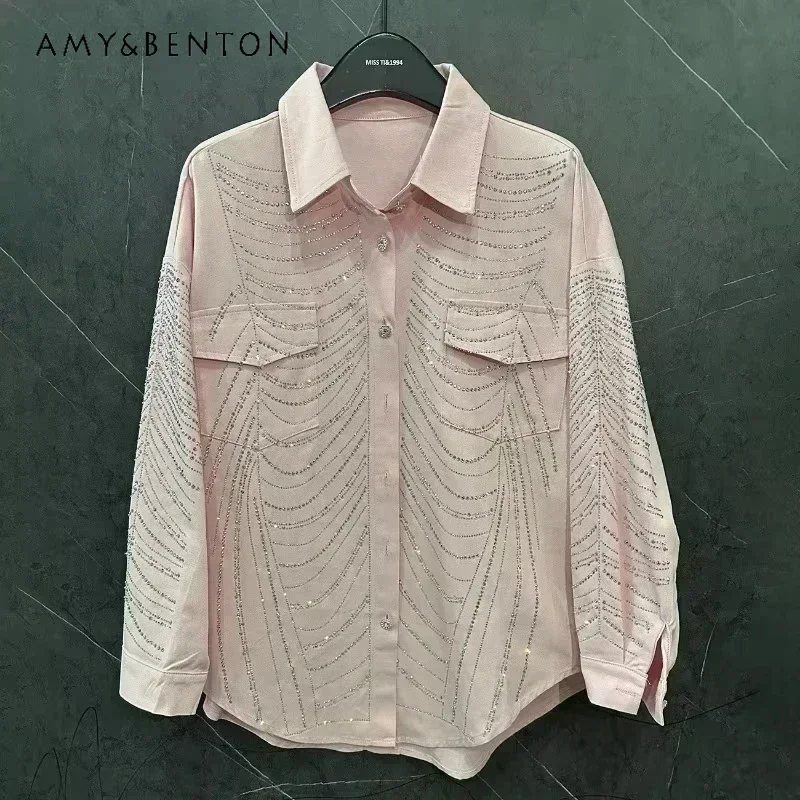 Fashion Design Diamond Drills Denim Shirt Jacket Loose Casual Versatile Long-sleeved Top Blouse 2025 Autumn New Blusas For Women
Fashion Design Diamond Drills Denim Shirt Jacket Loose Casual Versatile Long-sleeved Top Blouse 2025 Autumn New Blusas For Women