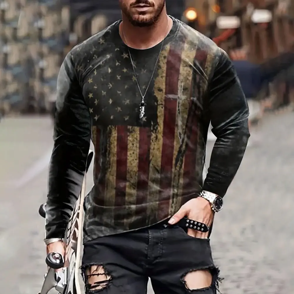 Men's 3D Vintage Flag Print T-shirt Spring And Autumn New Casual Color Combination Long-sleeved Men's Fashion Street Daily Top
Men's 3D Vintage Flag Print T-shirt Spring And Autumn New Casual Color Combination Long-sleeved Men's Fashion Street Daily Top