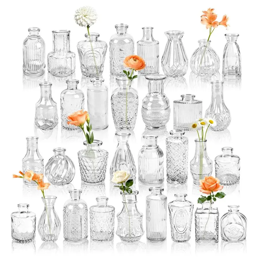 Набор из 32 маленьких прозрачных стеклянных ваз для цветов, для деревенских свадебных композиций, украшения столов и декора дома/офиса
Набор из 32 маленьких прозрачных стеклянных ваз для цветов, для деревенских свадебных композиций, украшения столов и декора дома/офиса