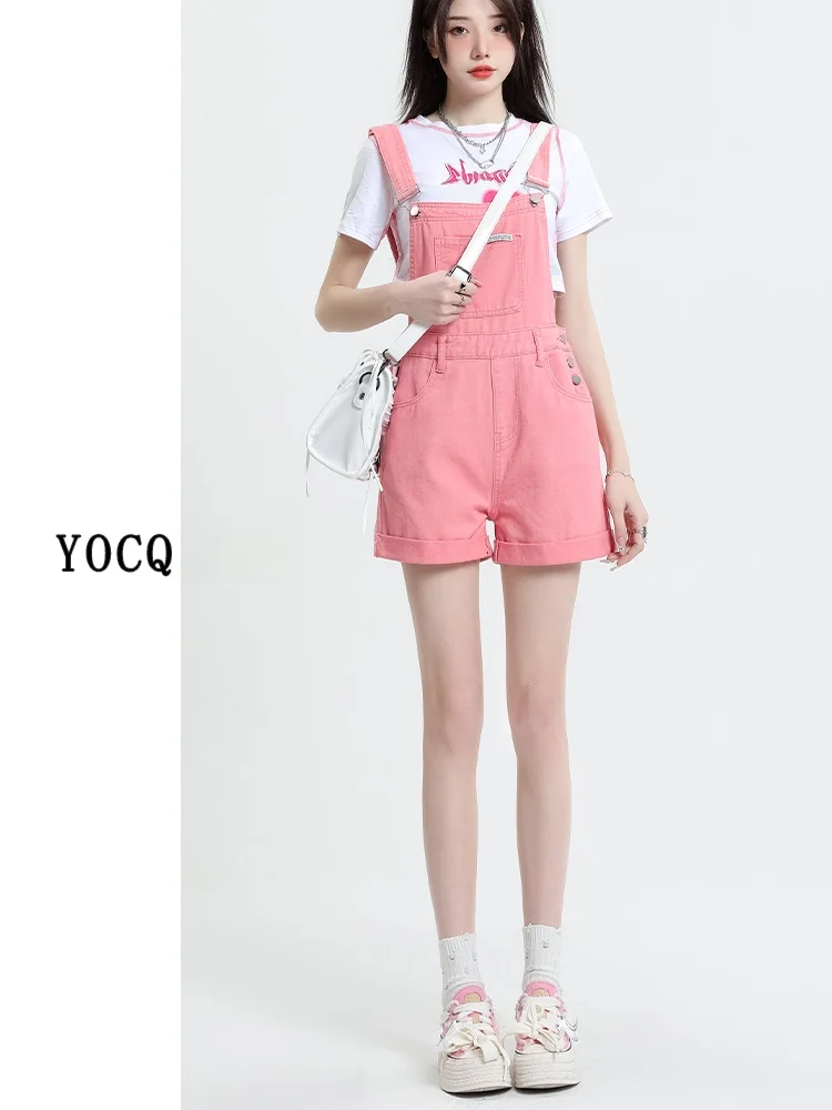 Розовый джинсовый комбинезон Fre Sle, женские летние брюки, очаровательные модные шорты с высокой талией, смесь хлопка, против морщин 
Розовый джинсовый комбинезон Fre Sle, женские летние брюки, очаровательные модные шорты с высокой талией, смесь хлопка, против морщин