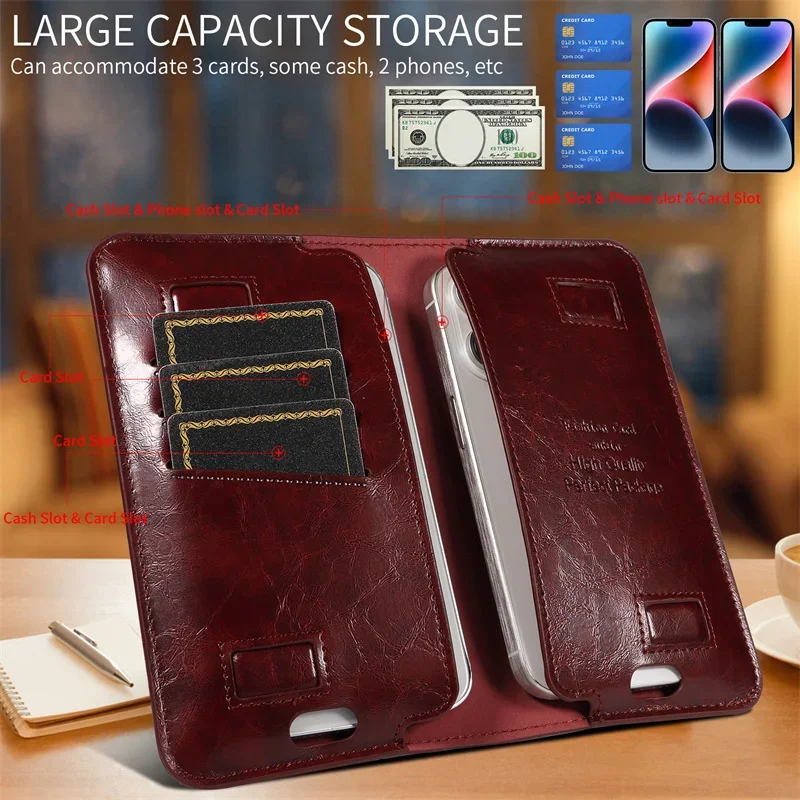 New Dual mobile phone multi-card Magnetic wallet 17.5/6.88 inch in Size fashion business Purse Phone Bags
New Dual mobile phone multi-card Magnetic wallet 17.5/6.88 inch in Size fashion business Purse Phone Bags