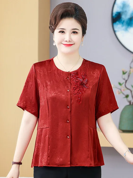 plus Size Silk Shirt Short Sleeve Breathable Casual Wedding Dress for plus Size Women Elderly Women's Fashion Summer Wear
plus Size Silk Shirt Short Sleeve Breathable Casual Wedding Dress for plus Size Women Elderly Women's Fashion Summer Wear
