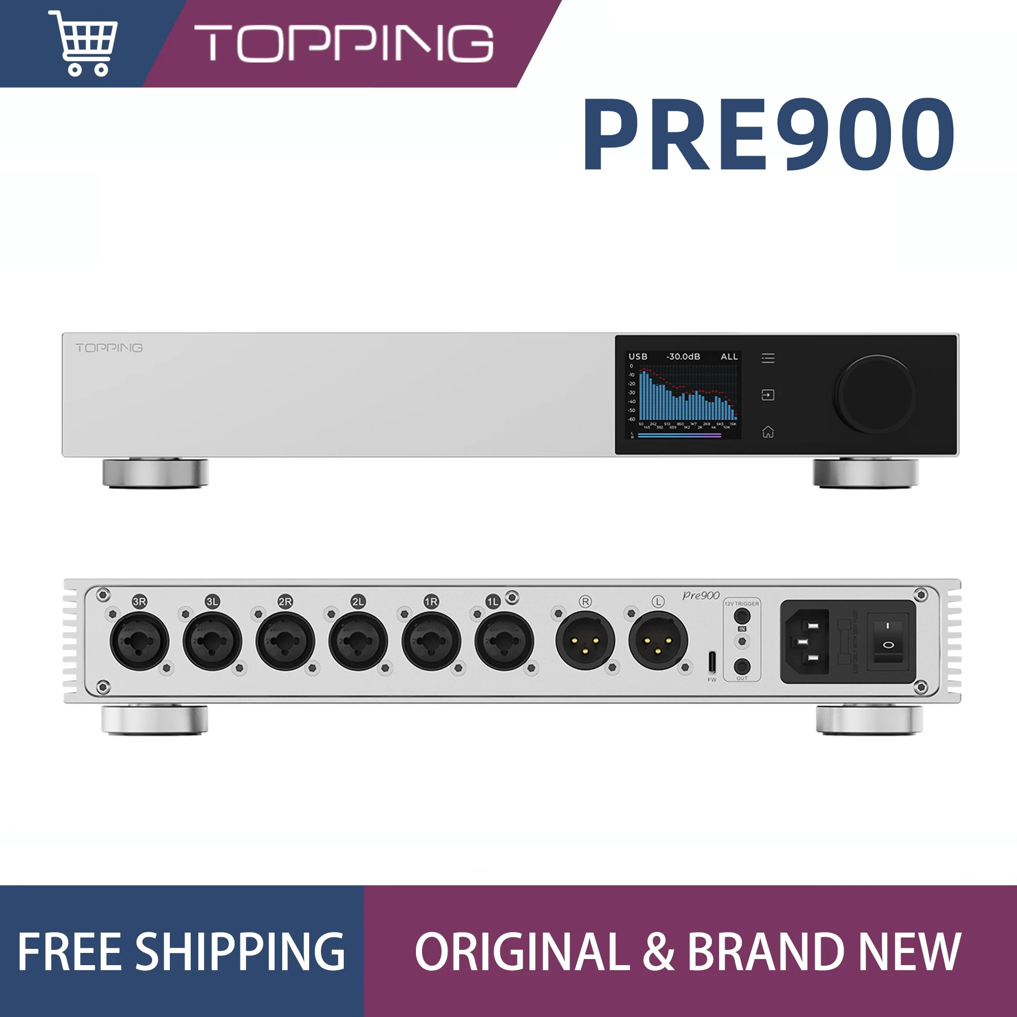 TOPPING Pre900 Fully Balanced Preamplifier Hi-Fi Audiophile Grade, 3×XLR & TRS Inputs, 1×XLR Output Hi-Res Audio
TOPPING Pre900 Fully Balanced Preamplifier Hi-Fi Audiophile Grade, 3×XLR & TRS Inputs, 1×XLR Output Hi-Res Audio
