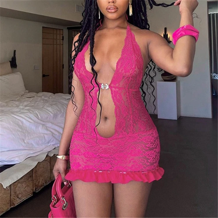 Women's Lace Sexy Mini Dress Halter Bandage See Through Backless Party Club Dresses
Women's Lace Sexy Mini Dress Halter Bandage See Through Backless Party Club Dresses
