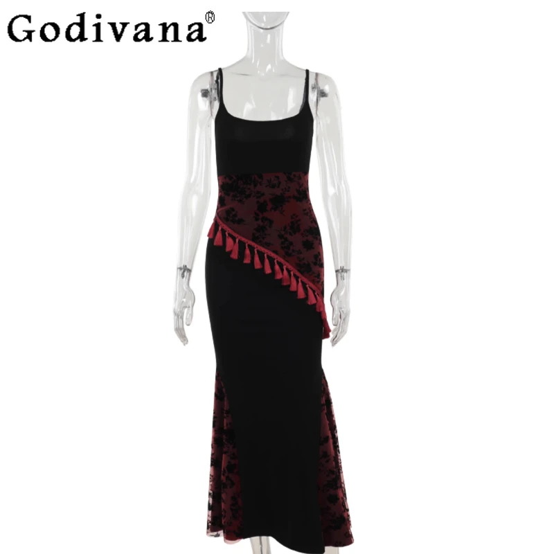 Gothic Style Birthday Party Mermaid Dress Women Christmas Red and Black Velvet Dress Female Sleeveless Gown Long Dress
Gothic Style Birthday Party Mermaid Dress Women Christmas Red and Black Velvet Dress Female Sleeveless Gown Long Dress