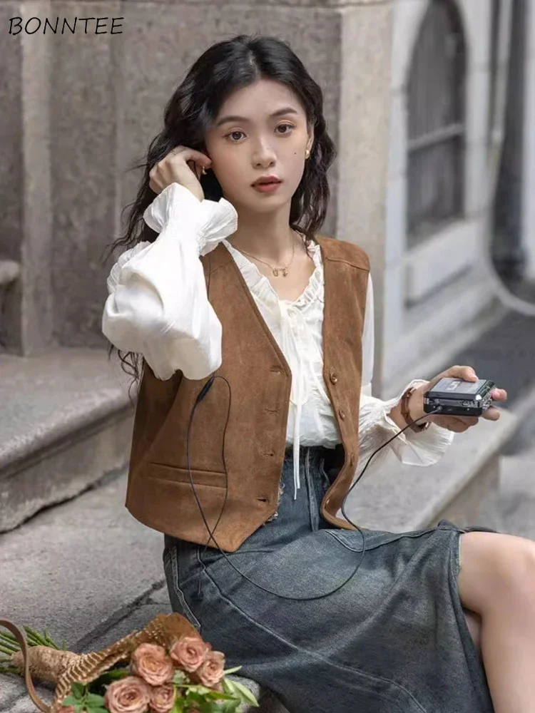 Женские жилеты с v-образным вырезом Ulzzang, модная укороченная верхняя одежда, винтажная литературная универсальная офисная женская одежда, удобная Mujer
Женские жилеты с v-образным вырезом Ulzzang, модная укороченная верхняя одежда, винтажная литературная универсальная офисная женская одежда, удобная Mujer